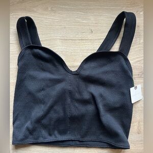 Anthropologie Black Bralette Ribbed Crop Top Sweetheart Neckline Size S/M NWT